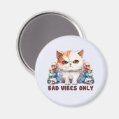 Bad Vibes only - Fierce Cat & Skulls Gothic Design Magnet (Vorderseite/Rückseite)