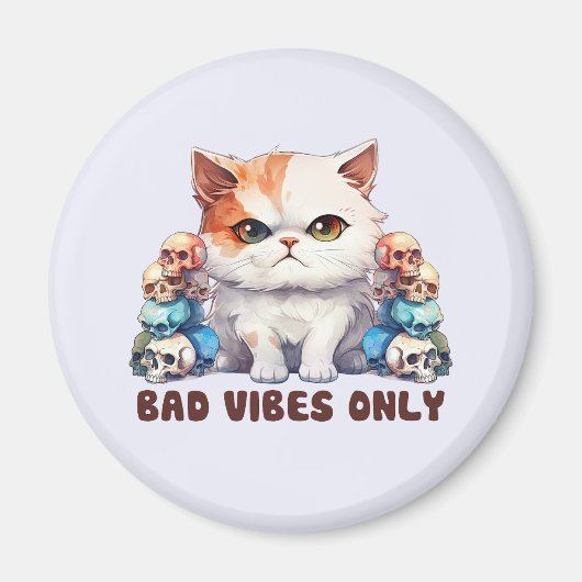 Bad Vibes only - Fierce Cat & Skulls Gothic Design Magnet (Vorne)