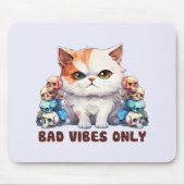 Bad Vibes only - Fierce Cat & Skulls Gothic Design Mousepad (Vorne)
