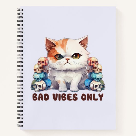 Bad Vibes only - Fierce Cat & Skulls Gothic Design Notizblock (Vorderseite)