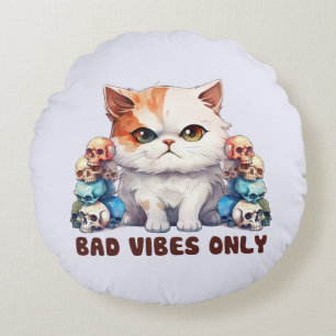Bad Vibes only - Fierce Cat & Skulls Gothic Design Rundes Kissen