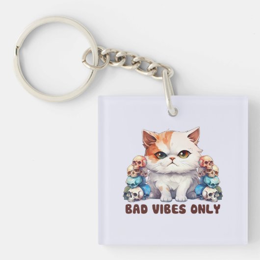 Bad Vibes only - Fierce Cat & Skulls Gothic Design Schlüsselanhänger (Vorderseite)