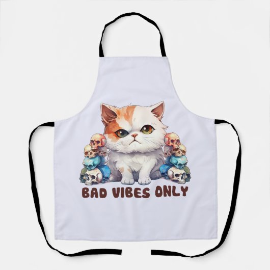 Bad Vibes only - Fierce Cat & Skulls Gothic Design Schürze (Vorderseite)