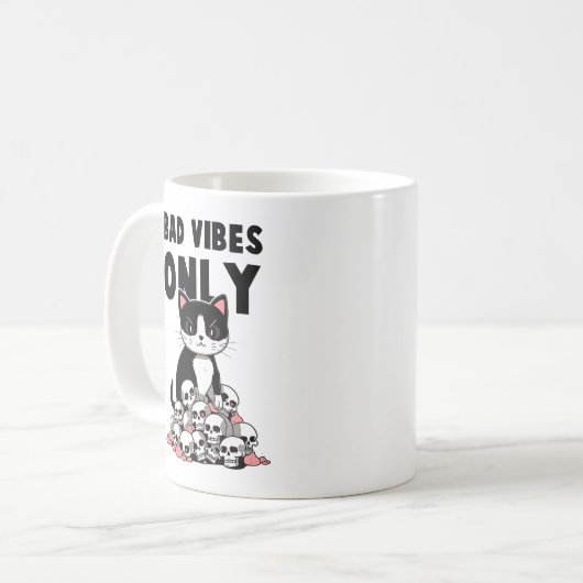 "Bad Vibes only" Funny Angry Cat Kaffeetasse (Vorderseite Links)