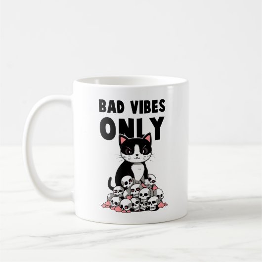 "Bad Vibes only" Funny Angry Cat Kaffeetasse (Links)