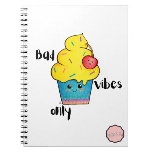 Bad Vibes only, Kawaii Cartoon Cupcake Notizblock
