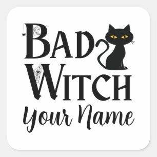 Bad Witch Black Cat Halloween Quadratischer Aufkleber