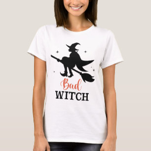 Bad Witch Halloween Spooky Broom Flying T-Shirt