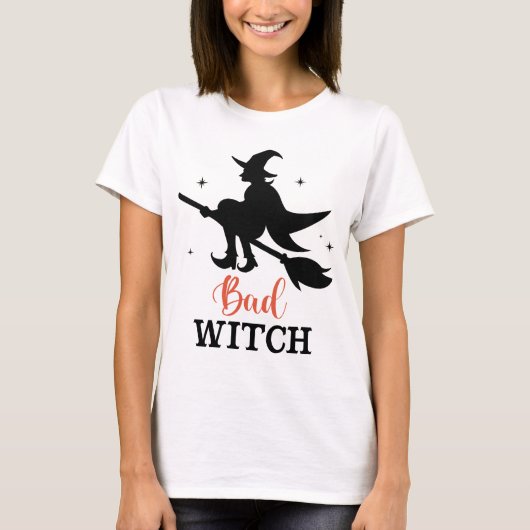 Bad Witch Halloween Spooky Broom Flying T-Shirt (Vorderseite)