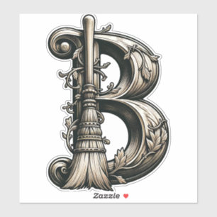 Bad Witch Witchy Broom Letter B Custom Initial Aufkleber
