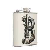 Bad Witch Witchy Broom Letter B Custom Initial Flachmann (Rechts)