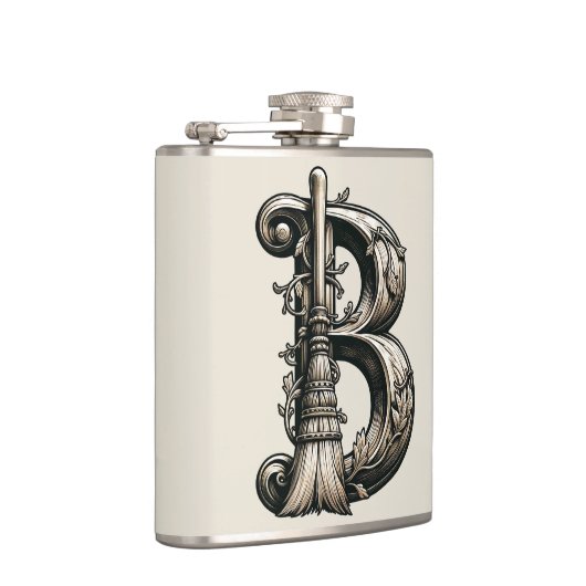 Bad Witch Witchy Broom Letter B Custom Initial Flachmann (Rechts)