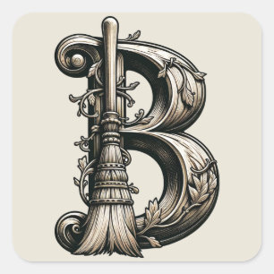 Bad Witch Witchy Broom Letter B Custom Initial Quadratischer Aufkleber