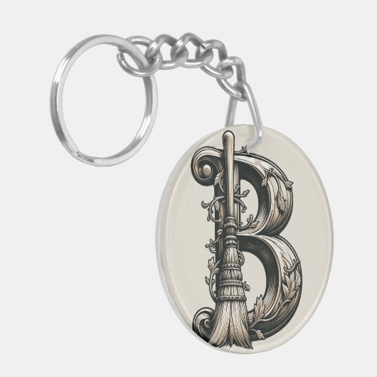 Bad Witch Witchy Broom Letter B Custom Initial Schlüsselanhänger (Vorderseite links)