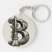 Bad Witch Witchy Broom Letter B Custom Initial Schlüsselanhänger (Rückseite)