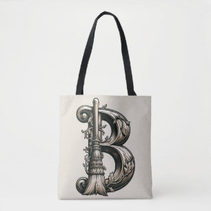 Bad Witch Witchy Broom Letter B Custom Initial Tasche