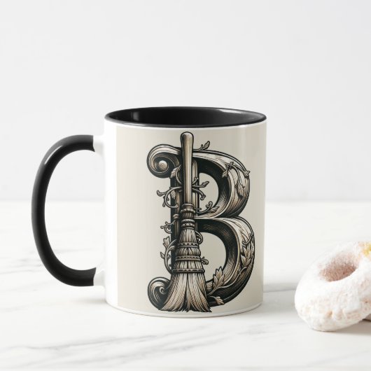 Bad Witch Witchy Broom Letter B Custom Initial Tasse (Mit Donut)