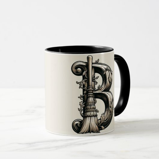 Bad Witch Witchy Broom Letter B Custom Initial Tasse (VorderseiteRechts)
