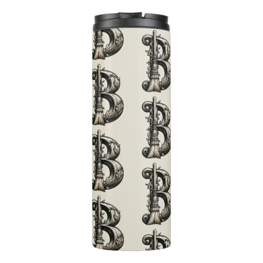 Bad Witch Witchy Broom Letter B Custom Initial Thermosbecher (Rückseite)