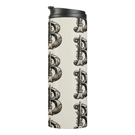 Bad Witch Witchy Broom Letter B Custom Initial Thermosbecher (Nach rechts gedreht)