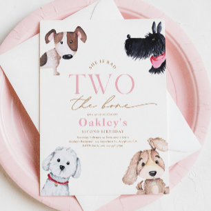 Bad ZWEI der Knochen Welpe zum Geburtstag Einladun Einladung