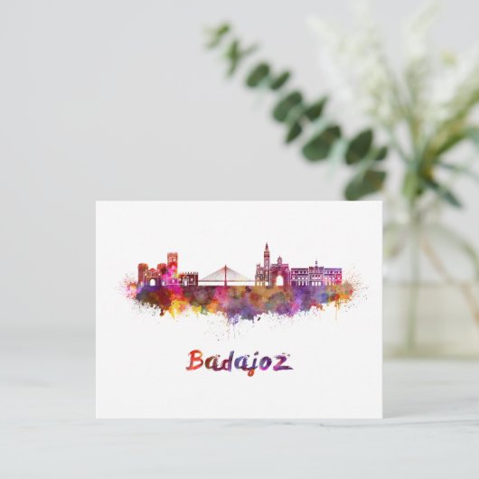 Badajoz-Skyline in Aquarellfarbe Postkarte (Stehend Vorderseite)