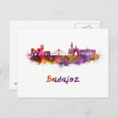 Badajoz-Skyline in Aquarellfarbe Postkarte (Vorne/Hinten)