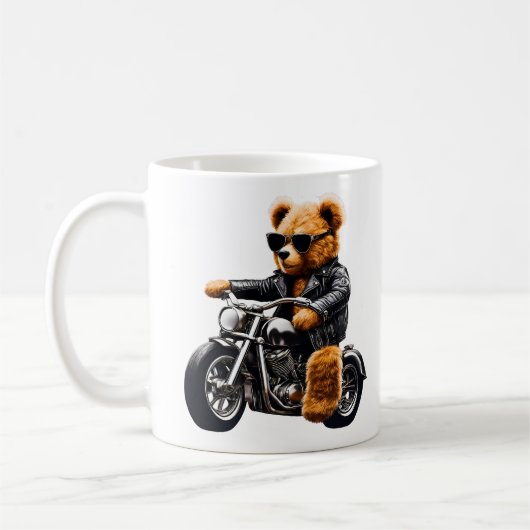 Badass Biker Teddy Bear Art – Funny Leather-Clad Kaffeetasse (Links)