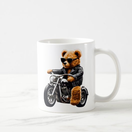 Badass Biker Teddy Bear Art – Funny Leather-Clad Kaffeetasse (Rechts)