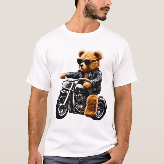 Badass Biker Teddy Bear Art T-Shirt (Vorderseite)