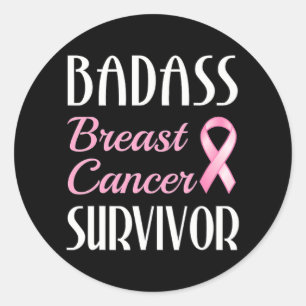 Badass Breast Cancour Survivor Pink Ribbon Runder Aufkleber