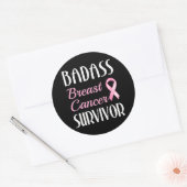 Badass Breast Cancour Survivor Pink Ribbon Runder Aufkleber (Umschlag)