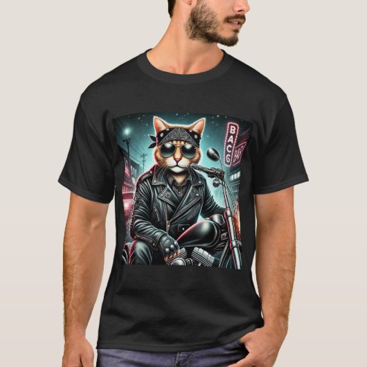 Badass Cat - Motorrad-Feline-Rebell in Leather Ja T-Shirt (Vorderseite)