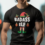 Badass-Elf-Familie, passend Weihnachten mit Namen T-Shirt<br><div class="desc">Mit diesem lustigen Badass-Elf-T - Shirt, der Teil einer passenden Kollektion für Familienmitglieder ist und Geschenke für Familienmitglieder enthält, kommen Sie in den Urlaubssinn. Dieser T - Shirt ist perfekt für jede Weihnachtsfamilie geeignet und verfügt über einen niedlichen Elfenhut und lustige Beine, mit der Beschriftung "Badass elf" in einem weißen,...</div>