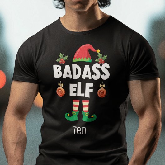 Badass-Elf-Familie, passend Weihnachten mit Namen T-Shirt