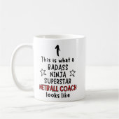 Badass, Ninja, Superstar, Netball-Trainer Kaffeetasse (Links)