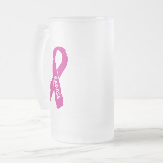 Badass/ Rumpfband...Brustkrebs Mattglas Bierglas (Vorderseite Links)