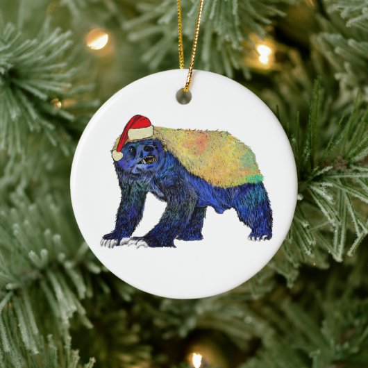 Badass Santa Honey Badger Psychedelic Keramik Ornament (Baum)