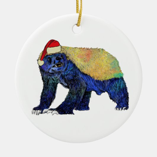 Badass Santa Honey Badger Psychedelic Keramik Ornament (Vorne)