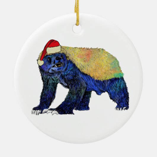 Badass Santa Honey Badger Psychedelic Keramik Ornament (Hinten)