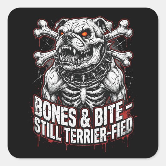 Badass Skeleton Bulldog Gothic Quadratischer Aufkleber (Vorderseite)