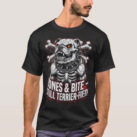 Badass Skeleton Bulldog Gothic T-Shirt (Vorderseite)
