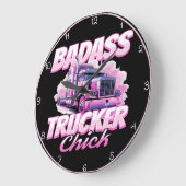 Badass Trucker Chick Pink Power Große Wanduhr (Winkel)