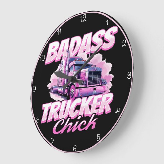 Badass Trucker Chick Pink Power Große Wanduhr (Winkel)