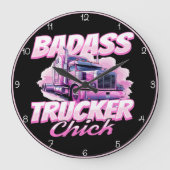 Badass Trucker Chick Pink Power Große Wanduhr (Vorderseite)