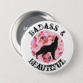 Badass und schöner schwarzer Wolf und Rosen-Knopf Button (Vorne & Hinten)