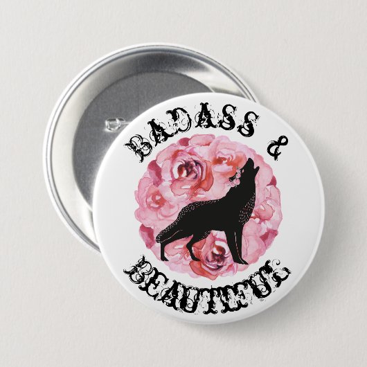 Badass und schöner schwarzer Wolf und Rosen-Knopf Button (Vorne & Hinten)