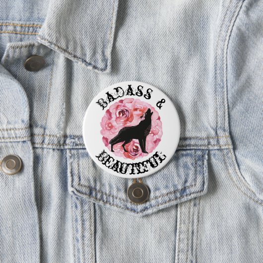Badass und schöner schwarzer Wolf und Rosen-Knopf Button (Beispiel)