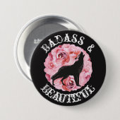 Badass und schöner Wolf und Rosen-schwarzer Knopf Button (Vorne & Hinten)