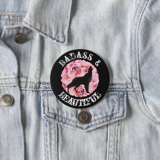 Badass und schöner Wolf und Rosen-schwarzer Knopf Button (Beispiel)